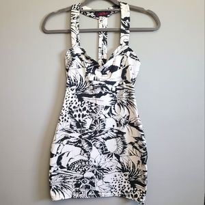 Motel Black & White Tropical Print Bodycon Dress - Small